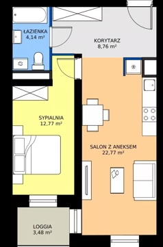2 pokoje, mieszkanie 48,48 m², piętro 1, oferta nr B.104, Rezydencja Śródmiejska, Łódź, Śródmieście, Śródmieście-Wschód, ul. Pomorska 28