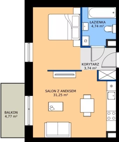1 pokój, mieszkanie 39,73 m², piętro 1, oferta nr A.107, Rezydencja Śródmiejska, Łódź, Śródmieście, Śródmieście-Wschód, ul. Pomorska 28