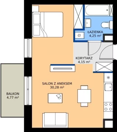 1 pokój, mieszkanie 38,68 m², piętro 1, oferta nr A.105, Rezydencja Śródmiejska, Łódź, Śródmieście, Śródmieście-Wschód, ul. Pomorska 28