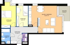 3 pokoje, mieszkanie 68,51 m², piętro 1, oferta nr B/M7, Rezydencja Chabrowa, Lublin, Sławin, Sławin, ul. Chabrowa 2