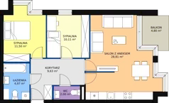 3 pokoje, mieszkanie 65,33 m², piętro 3, oferta nr B/M24, Rezydencja Chabrowa, Lublin, Sławin, Sławin, ul. Chabrowa 2