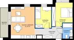 3 pokoje, mieszkanie 53,76 m², piętro 1, oferta nr 77, Apartamenty Teligi, Marki, ul. Leonida Teligi