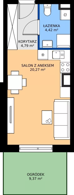 1 pokój, mieszkanie 29,48 m², parter, oferta nr 2, Apartamenty Teligi, Marki, ul. Leonida Teligi