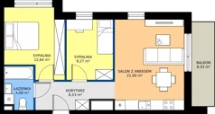 3 pokoje, mieszkanie 53,52 m², piętro 1, oferta nr 15, Apartamenty Teligi, Marki, ul. Leonida Teligi