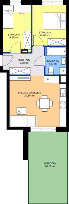 3 pokoje, mieszkanie 51,22 m², parter, oferta nr 60, Apartamenty Teligi, Marki, ul. Leonida Teligi