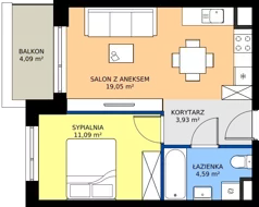 2 pokoje, mieszkanie 38,66 m², piętro 1, oferta nr 75, Apartamenty Teligi, Marki, ul. Leonida Teligi