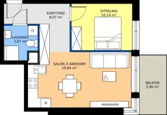 2 pokoje, mieszkanie 41,88 m², piętro 1, oferta nr 80, Apartamenty Teligi, Marki, ul. Leonida Teligi