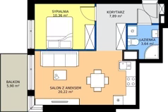 2 pokoje, mieszkanie 42,11 m², piętro 1, oferta nr 12, Apartamenty Teligi, Marki, ul. Leonida Teligi