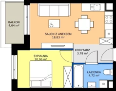2 pokoje, mieszkanie 38,29 m², piętro 1, oferta nr 73, Apartamenty Teligi, Marki, ul. Leonida Teligi