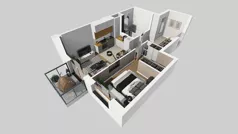 2 pokoje, mieszkanie 43,57 m², piętro 3, oferta nr D/47, Bokserska 71 etap 2.3, Warszawa, Ursynów, Wyczółki, ul. Bokserska