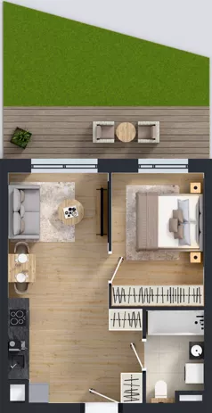 2 pokoje, mieszkanie 38,65 m², parter, oferta nr E/121, Apartamenty Literacka bud. E i F, Warszawa, Bielany, Piaski, ul. Literacka