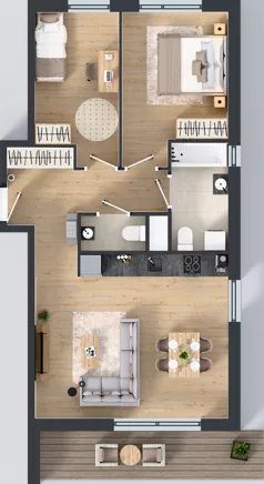 3 pokoje, mieszkanie 63,97 m², piętro 1, oferta nr N/4, Wille Biskupin etap 1.3, Wrocław, Biskupin-Sępolno-Dąbie-Bartoszowice, Śródmieście, ul. Braci Gierymskich