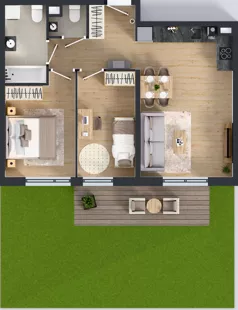 3 pokoje, mieszkanie 56,13 m², parter, oferta nr O/2, Wille Biskupin etap 1.3, Wrocław, Biskupin-Sępolno-Dąbie-Bartoszowice, Śródmieście, ul. Braci Gierymskich