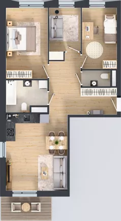 4 pokoje, mieszkanie 74,38 m², piętro 3, oferta nr B/98, Osiedle przy Wielickiej etap 1.2, Kraków, Bieżanów-Prokocim, ul. M. Orwid