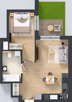 2 pokoje, mieszkanie 42,48 m², parter, oferta nr D/33, Bokserska 71 etap 2.3, Warszawa, Ursynów, Wyczółki, ul. Bokserska