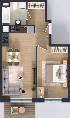 2 pokoje, mieszkanie 42,91 m², piętro 1, oferta nr A/75, Międzyleska 4, Wrocław, Tarnogaj, Krzyki, ul. Międzyleska