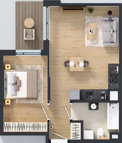 2 pokoje, mieszkanie 42,99 m², piętro 1, oferta nr B/57, Osiedle Wilno 9.2, Warszawa, Targówek, Elsnerów, ul. Rudnicka
