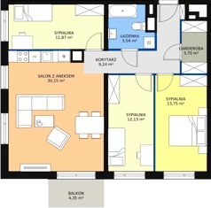 4 pokoje, mieszkanie 85,88 m², piętro 1, oferta nr A/35, Apartamenty Nad Rzeką, Wrocław, Stare Miasto, ul. Michalczyka 3
