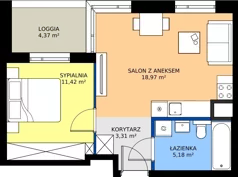 2 pokoje, mieszkanie 38,88 m², piętro 1, oferta nr E/5, Apartamenty Literacka bud. E i F, Warszawa, Bielany, Piaski, ul. Literacka