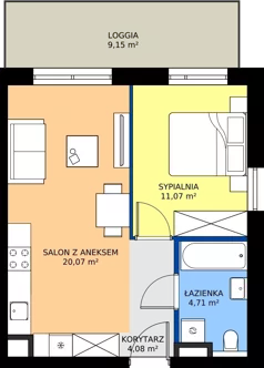 2 pokoje, mieszkanie 39,93 m², piętro 1, oferta nr F/69, Apartamenty Literacka bud. E i F, Warszawa, Bielany, Piaski, ul. Literacka