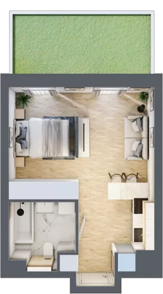 1 pokój, mieszkanie 29,73 m², parter, oferta nr B/2, Apartamenty Park Matecznego, Kraków, Podgórze, Mateczny, ul. Rydlówka 5