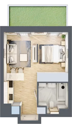 1 pokój, mieszkanie 29,68 m², parter, oferta nr B/88, Apartamenty Park Matecznego, Kraków, Podgórze, Mateczny, ul. Rydlówka 5