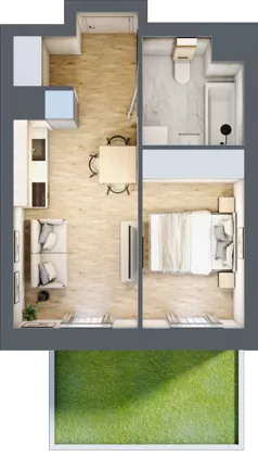 2 pokoje, mieszkanie 29,65 m², parter, oferta nr D/45, Apartamenty Park Matecznego, Kraków, Podgórze, Mateczny, ul. Rydlówka 5