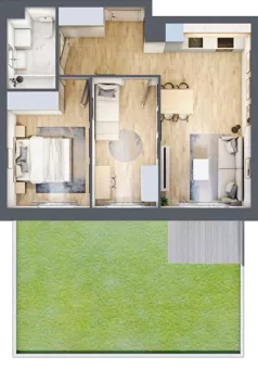 3 pokoje, mieszkanie 49,59 m², parter, oferta nr B/28, Apartamenty nad Oławką 2, Wrocław, Przedmieście Oławskie, Krzyki, ul. Krakowska 98a