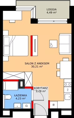 1 pokój, mieszkanie 37,22 m², piętro 1, oferta nr A/16, Apartamenty Grzybowska 11, Warszawa, Śródmieście, Śródmieście Północne, ul. Grzybowska 11