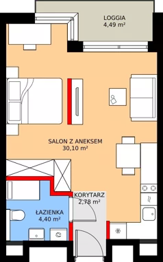 1 pokój, mieszkanie 37,28 m², piętro 1, oferta nr A/17, Apartamenty Grzybowska 11, Warszawa, Śródmieście, Śródmieście Północne, ul. Grzybowska 11