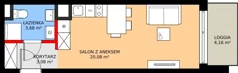 1 pokój, mieszkanie 26,84 m², piętro 1, oferta nr A/14, Apartamenty Grzybowska 11, Warszawa, Śródmieście, Śródmieście Północne, ul. Grzybowska 11