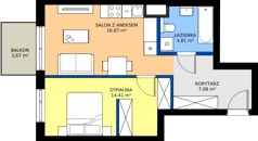 2 pokoje, mieszkanie 43,57 m², piętro 3, oferta nr B/47, Bokserska 71 etap 2.2, Warszawa, Ursynów, Wyczółki, ul. Bokserska 71
