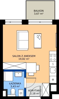 1 pokój, mieszkanie 25,43 m², piętro 1, oferta nr B/7, Bokserska 71 etap 2.2, Warszawa, Ursynów, Wyczółki, ul. Bokserska 71
