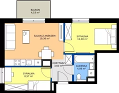 3 pokoje, mieszkanie 47,61 m², piętro 5, oferta nr B/87, Bokserska 71 etap 2.2, Warszawa, Ursynów, Wyczółki, ul. Bokserska 71