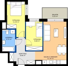 3 pokoje, mieszkanie 56,40 m², piętro 1, oferta nr B/38, Bokserska 71 etap 2.2, Warszawa, Ursynów, Wyczółki, ul. Bokserska 71