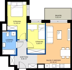 3 pokoje, mieszkanie 56,40 m², piętro 1, oferta nr C/38, Bokserska 71 etap 2.2, Warszawa, Ursynów, Wyczółki, ul. Bokserska 71