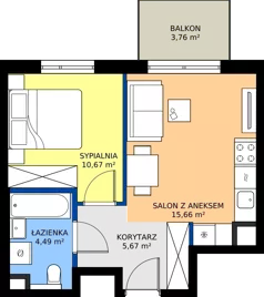 2 pokoje, mieszkanie 36,49 m², piętro 5, oferta nr B/34, Osiedle Urbino 4, Warszawa, Włochy, Raków, ul. Szybka