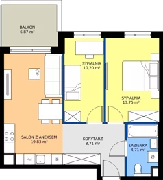 3 pokoje, mieszkanie 57,20 m², piętro 5, oferta nr B/59, Osiedle Urbino 4, Warszawa, Włochy, Raków, ul. Szybka