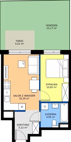 2 pokoje, mieszkanie 37,31 m², parter, oferta nr B/38, Osiedle Urbino 4, Warszawa, Włochy, Raków, ul. Szybka