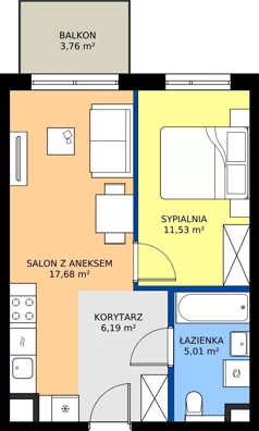 2 pokoje, mieszkanie 40,41 m², piętro 1, oferta nr B/8, Osiedle Urbino 4, Warszawa, Włochy, Raków, ul. Szybka