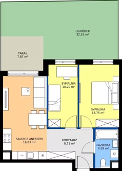 3 pokoje, mieszkanie 57,08 m², parter, oferta nr B/39, Osiedle Urbino 4, Warszawa, Włochy, Raków, ul. Szybka