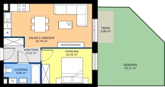 2 pokoje, mieszkanie 33,92 m², piętro 1, oferta nr B1/62, Osiedle Arkadia 2, Wrocław, Polanowice-Poświętne-Ligota, Poświętne, ul. Ramiszowska