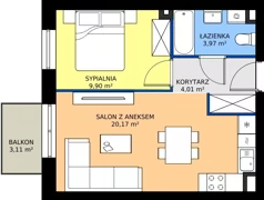 2 pokoje, mieszkanie 38,05 m², piętro 1, oferta nr B1/70, Osiedle Arkadia 2, Wrocław, Polanowice-Poświętne-Ligota, Poświętne, ul. Ramiszowska
