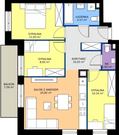 4 pokoje, mieszkanie 68,29 m², piętro 1, oferta nr B1/10, Osiedle Arkadia 2, Wrocław, Polanowice-Poświętne-Ligota, Poświętne, ul. Ramiszowska