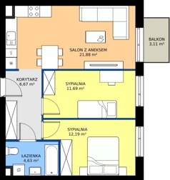3 pokoje, mieszkanie 57,06 m², piętro 3, oferta nr B1/36, Osiedle Arkadia 2, Wrocław, Polanowice-Poświętne-Ligota, Poświętne, ul. Ramiszowska