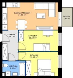 3 pokoje, mieszkanie 56,87 m², piętro 2, oferta nr B1/22, Osiedle Arkadia 2, Wrocław, Polanowice-Poświętne-Ligota, Poświętne, ul. Ramiszowska