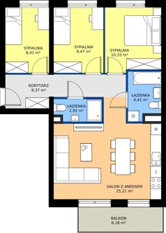 4 pokoje, mieszkanie 70,12 m², piętro 2, oferta nr B1/31, Osiedle Arkadia 2, Wrocław, Polanowice-Poświętne-Ligota, Poświętne, ul. Ramiszowska