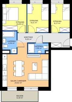 4 pokoje, mieszkanie 68,64 m², piętro 1, oferta nr B1/60, Osiedle Arkadia 2, Wrocław, Polanowice-Poświętne-Ligota, Poświętne, ul. Ramiszowska
