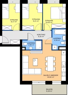 4 pokoje, mieszkanie 68,64 m², piętro 1, oferta nr B1/17, Osiedle Arkadia 2, Wrocław, Polanowice-Poświętne-Ligota, Poświętne, ul. Ramiszowska
