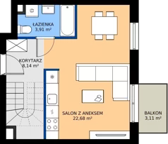 1 pokój, mieszkanie 60,68 m², piętro 3, oferta nr B1/88, Osiedle Arkadia 2, Wrocław, Polanowice-Poświętne-Ligota, Poświętne, ul. Ramiszowska